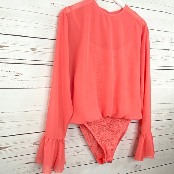 Anthropologie Tops - Anthropologie/HAH Mama Jen Chiffon Coral Bodysuit